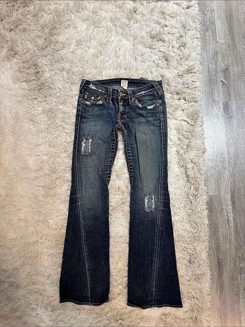 True Religion Joey Low Rise Flap Flare Jeans Blue Waist 28